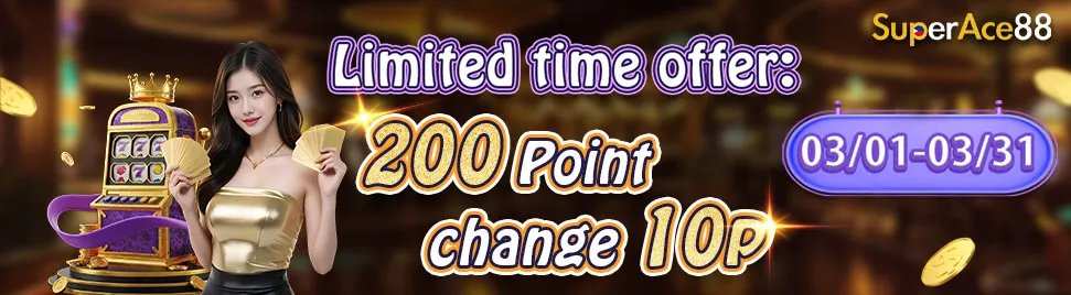 PromotionInfoLanguage.235_3_0 Promotional banner for SuperAce88 featuring a woman in a black dress, glowing casino background, gold coins, and text highlighting a limited time offer with point exchange valid from 9/01 to 9/30