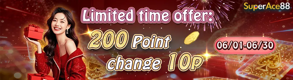 PromotionInfoLanguage.235_3_0 Promotional banner for SuperAce88 featuring a woman in a black dress, glowing casino background, gold coins, and text highlighting a limited time offer with point exchange valid from 9/01 to 9/30